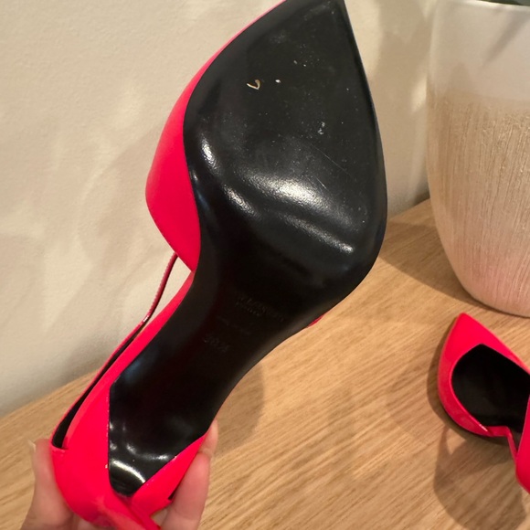 Saint Laurent Neon Pink Patent Pointed-Toe Ankle-Strap Pumps - Picture 6 of 15
